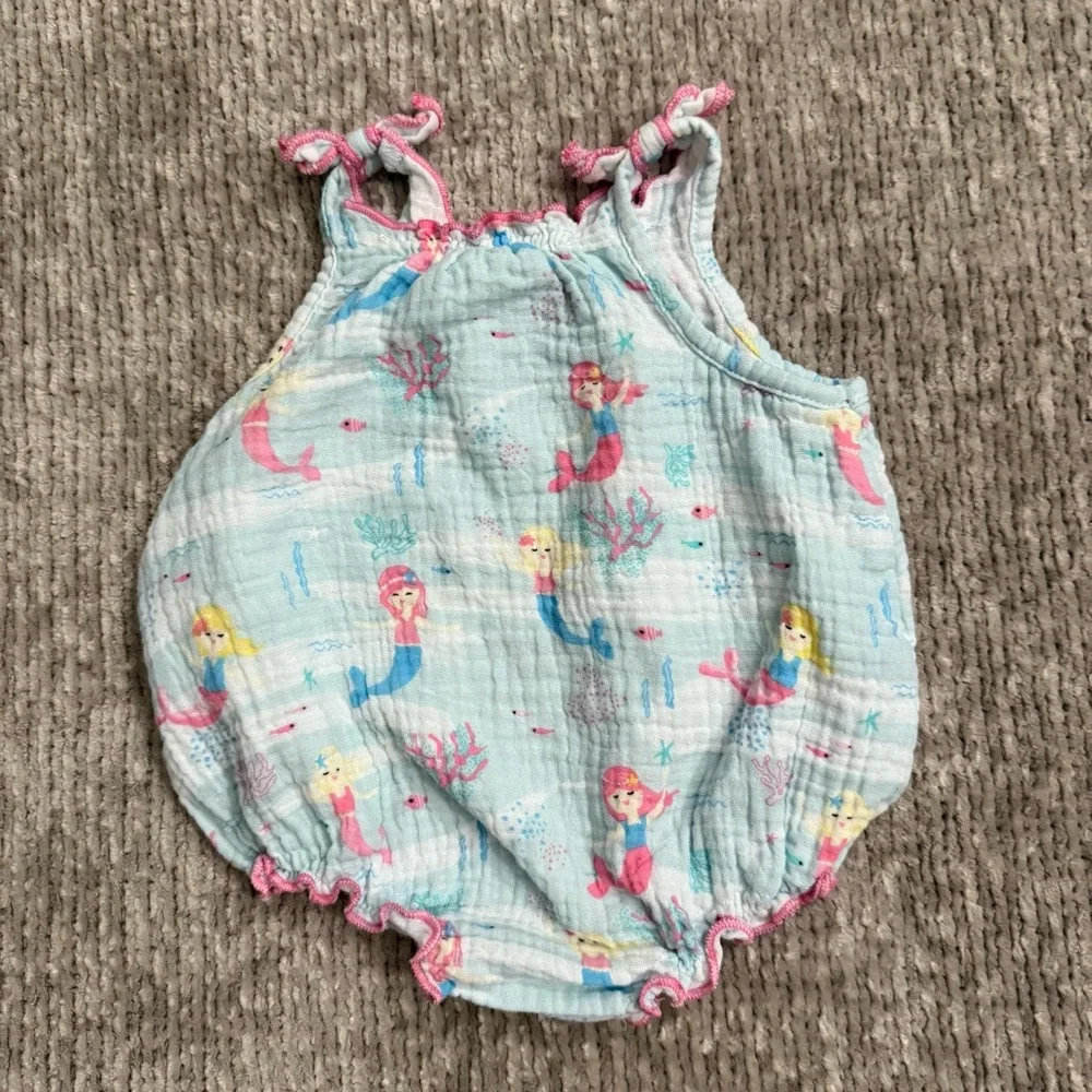 Mud Pie Baby Girl 0-3M Mermaid Print Bubble Romper Summer Outfit Beach‎ Resort
